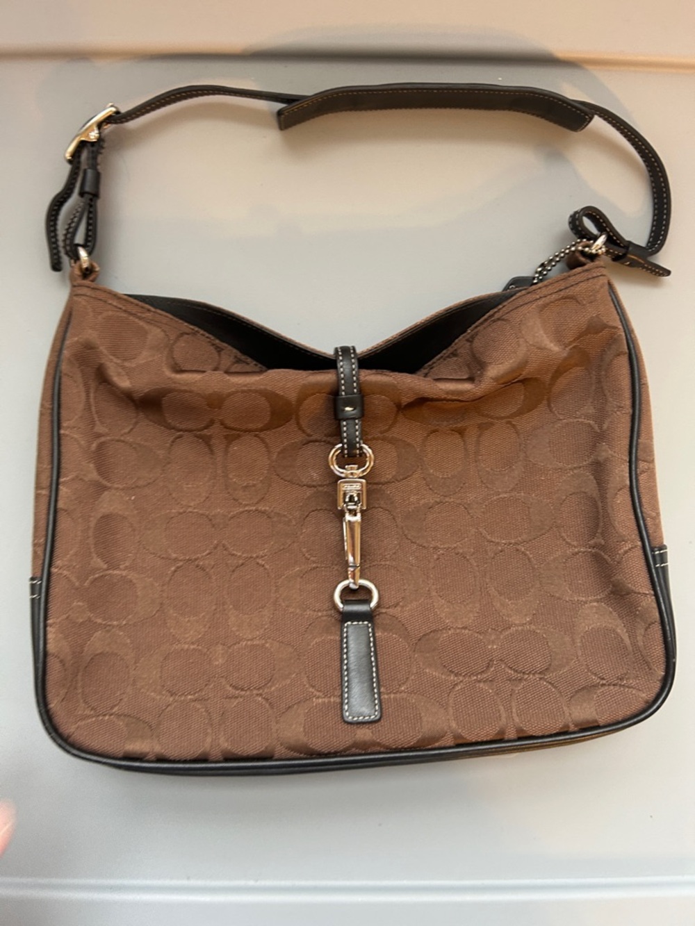Coach Brown Signature Hobo with Black Trim and Gold Hardware